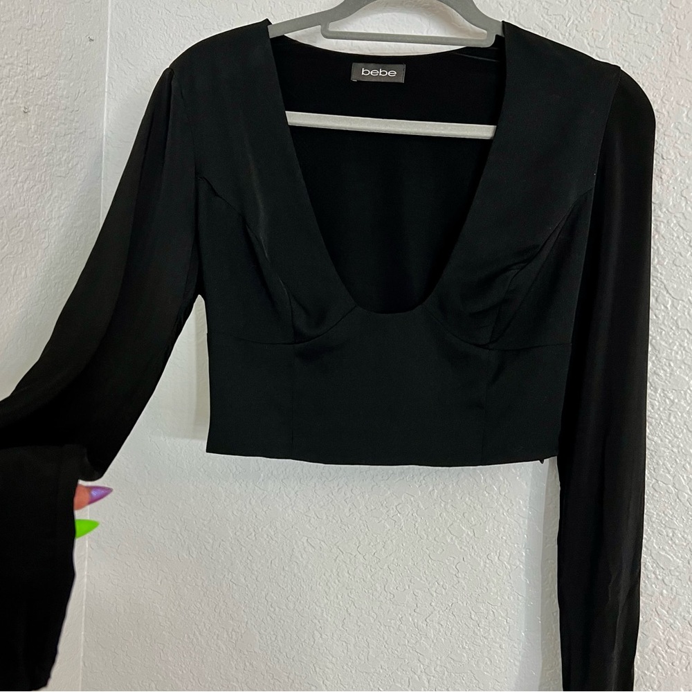 bebe Black Long Sleeve Crop Top